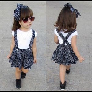 T-shirt+Suspender Skirt Overalls Headband Set